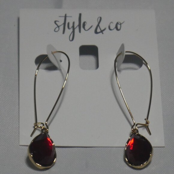 Style & Co. Jewelry - NEW Style & Co Red Crystal Teardrop Dangle Earrings Gold-Tone Hook NWT
